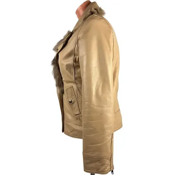 Y2K Fox Fur & Lambskin Leather Moto Jacket Reversible S